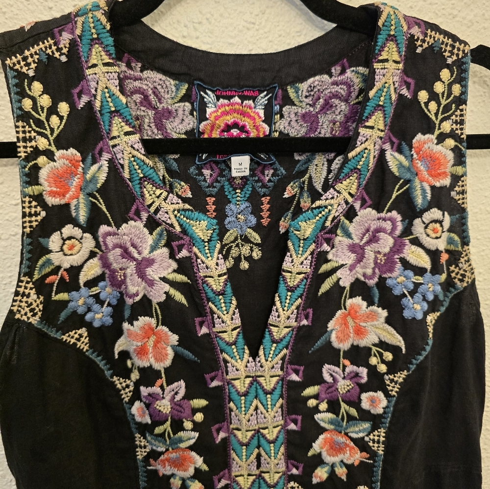 Johnny Was Black Floral Embroidered Dress - Picture 6 of 16